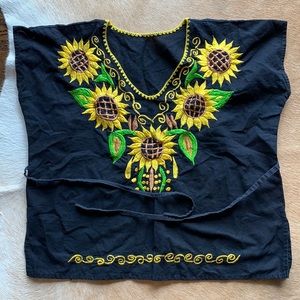 Mexican Embroidered Square-Cut Sunflower Blouse